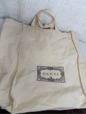 Gucci Reusable Canvas Tote Shopping Shoulder Bag Cotton with ribbon included